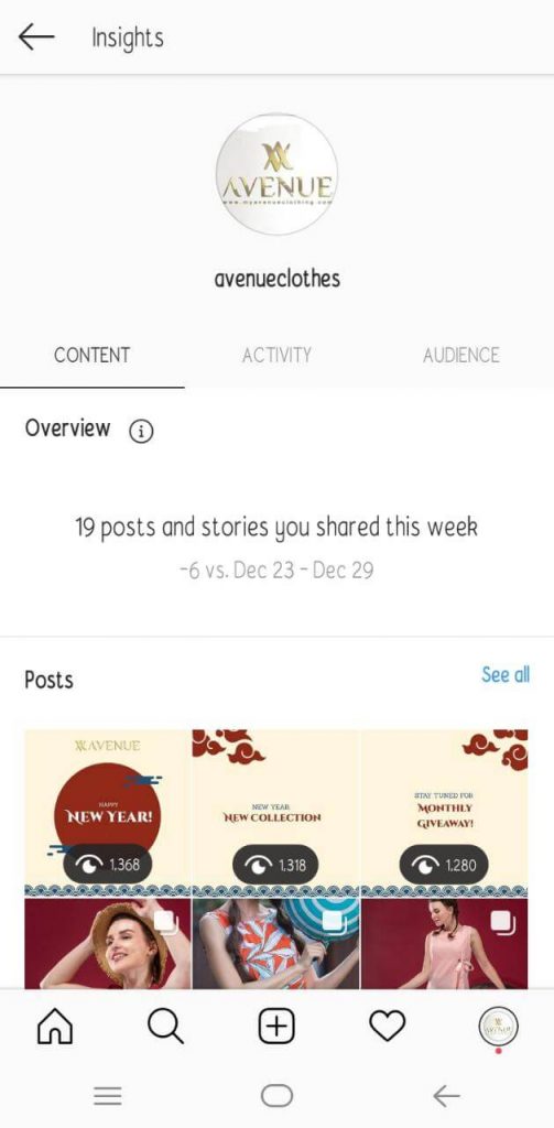 instagram insight untuk strategi bisnis online tab content
